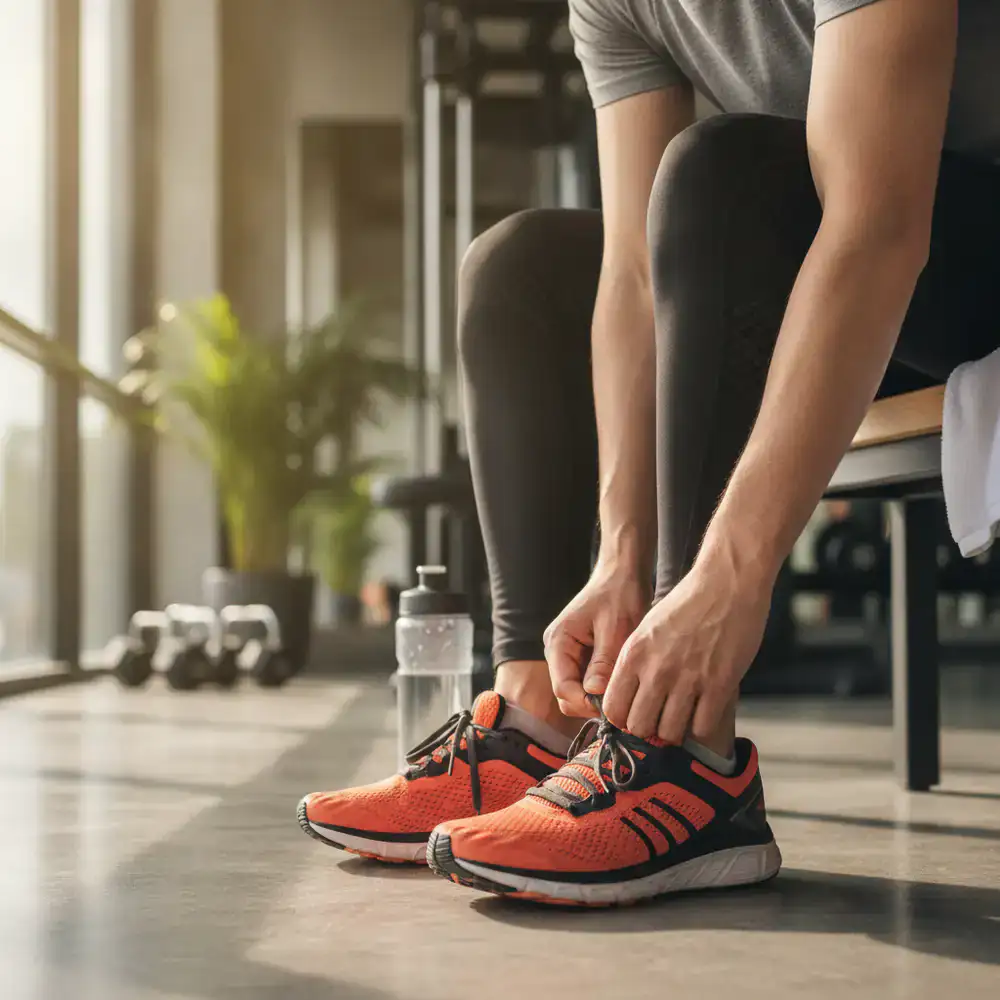 Person tying fitness shoes getting ready to workout