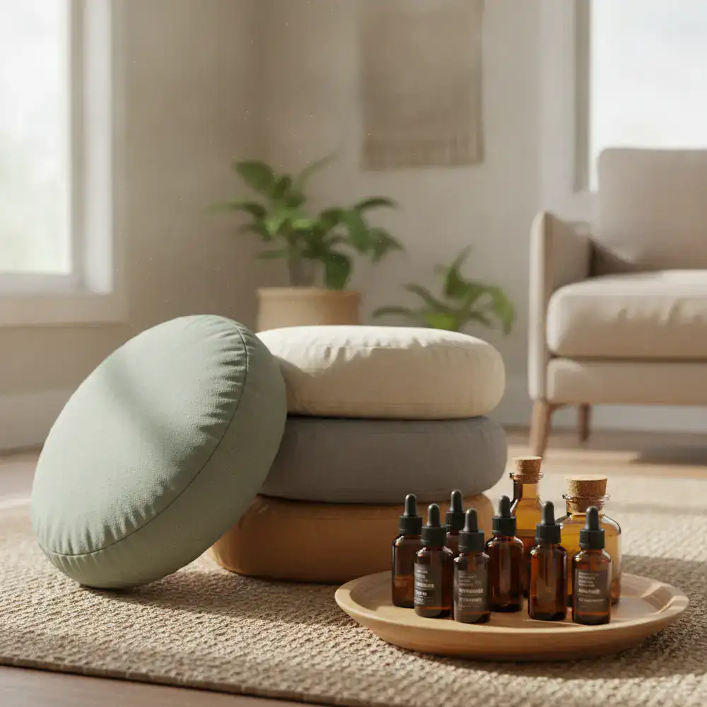 Meditation cushions and essential oils