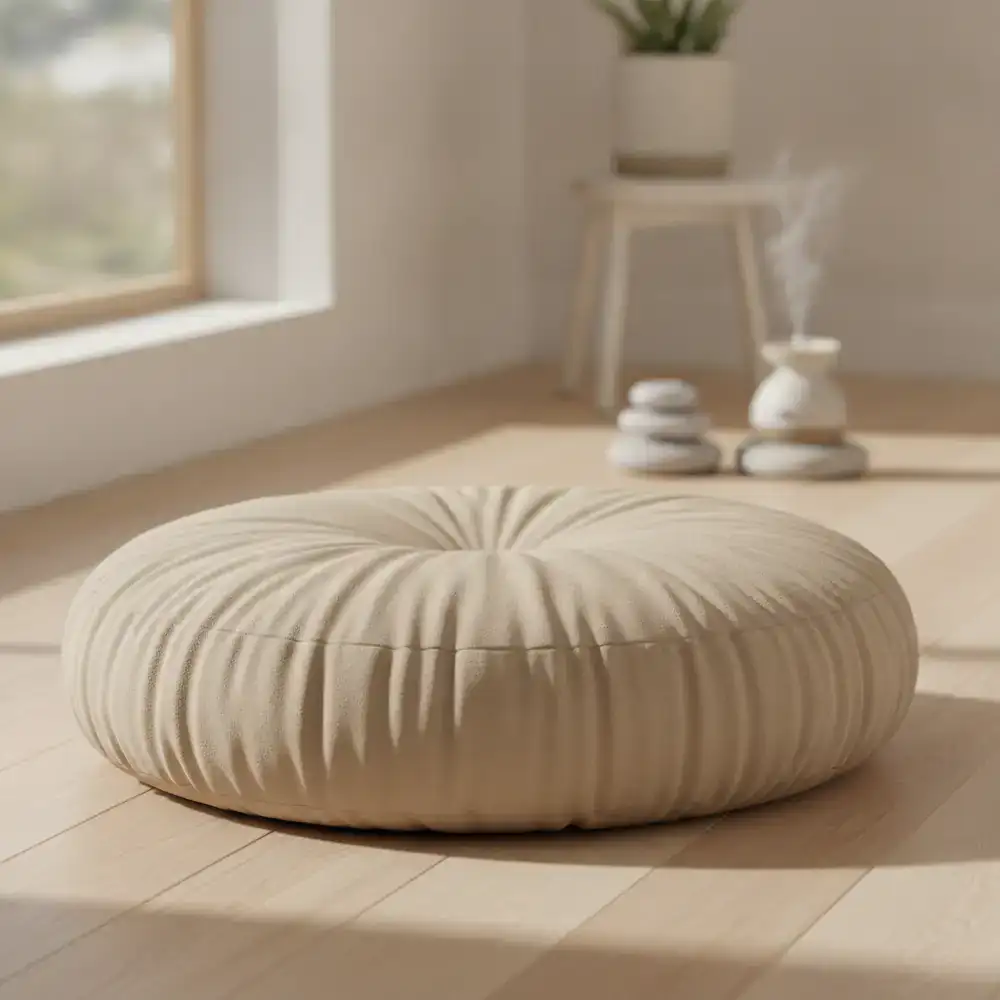 Round meditation cushion in soft beige